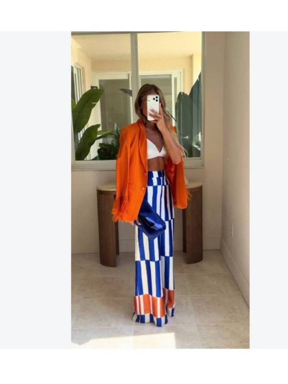 Zara Womens Striped Pants trousers Orange Blue Medium M High Waisted NWT
